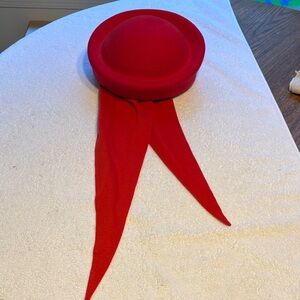 Vintage Scarlet Red Wool Breton Style Hat